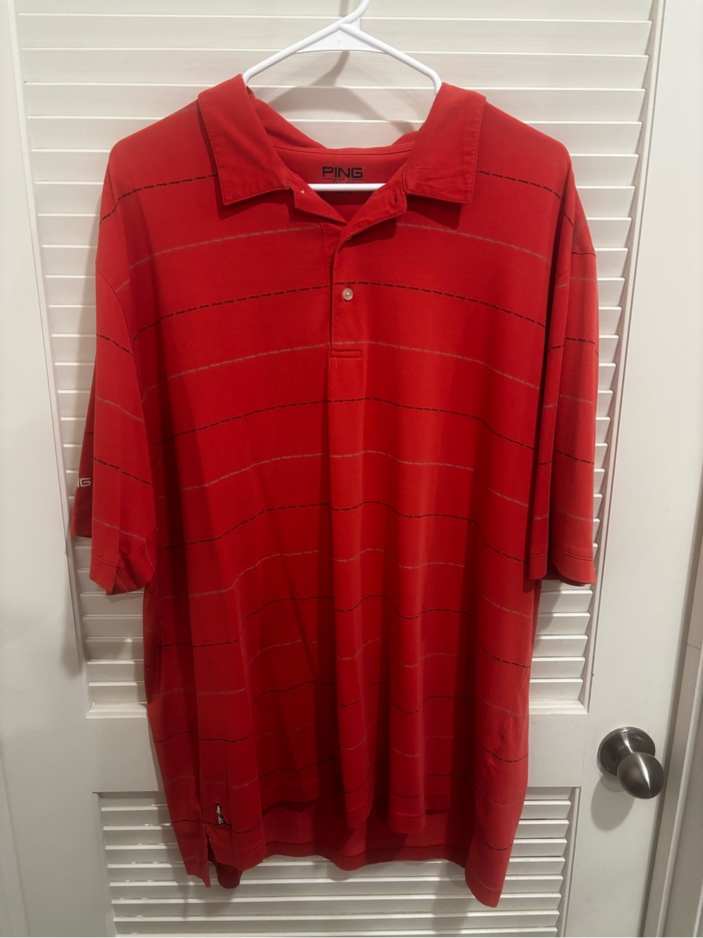 Ping Red Men’s Polo with Thin Stripe Accents